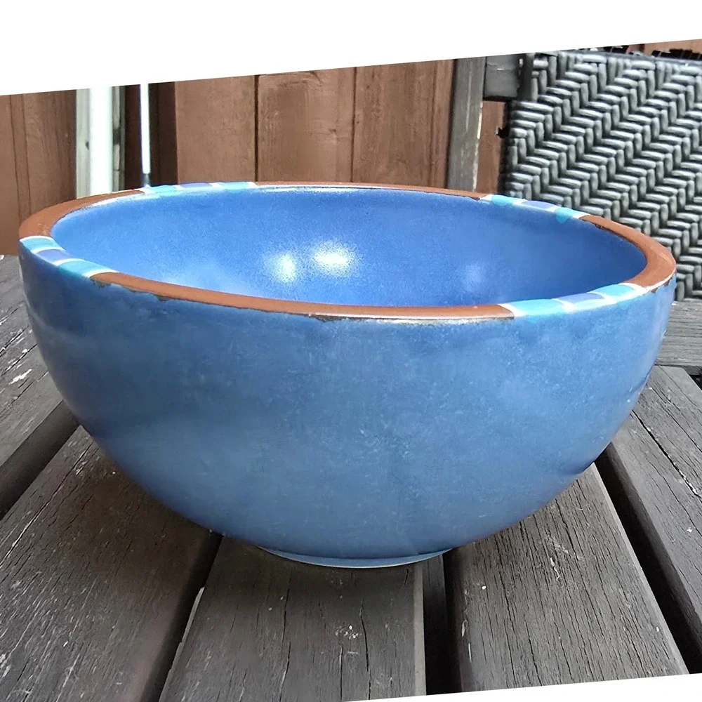 Vintage Dansk Mesa Sky‎ Blue Ceramic Bowl with Brown Edge -5in